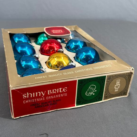 VTG Shiny Brite Glass Christmas Ornaments 12 Box Mercury Style Mixed Colors USA - Picture 8 of 16